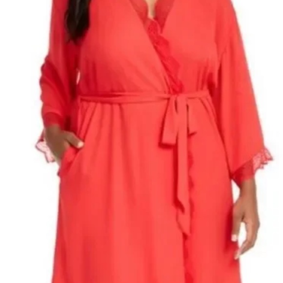 I.N.C. INTERNATIONAL CONCEPTS Plus Size Lace-Trim Chiffon Wrap Robe - Picture 1 of 5